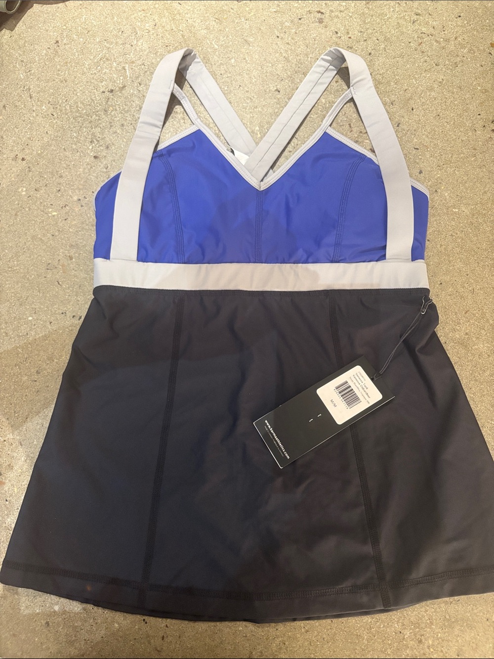 Karma Royal Blue, Light Gray and Black Tank Top